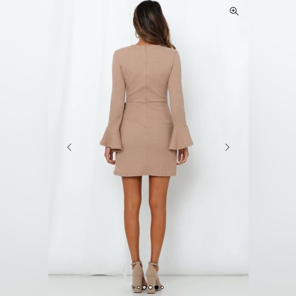 Hello Mello You For Me Long Sleeve Tan Casual Dress Size Large Waffle Knit New - Picture 2 of 8